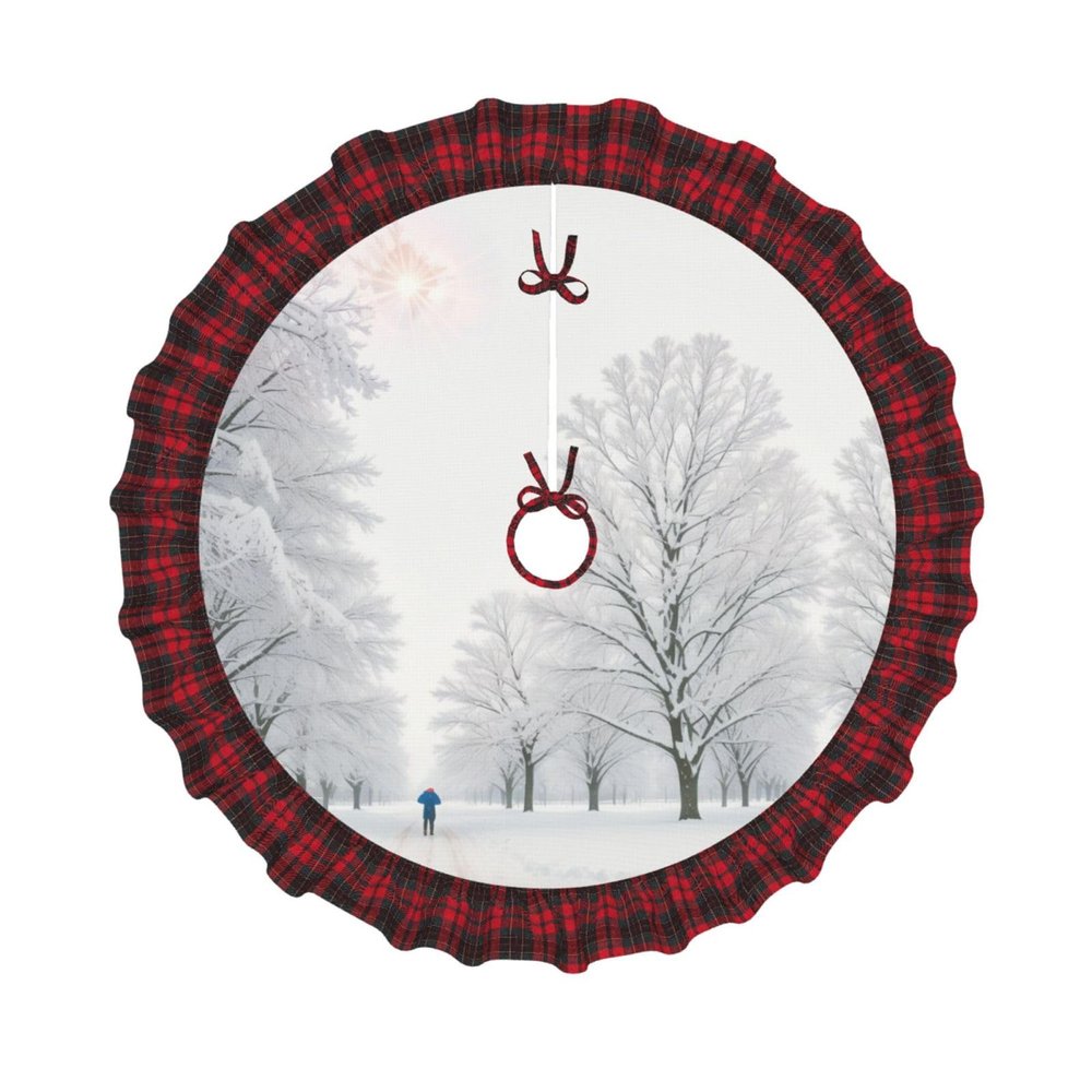 Trees On Snowy Days Print Christmas Tree Skirt Red Black Plaid Border Xmas Tree Skirt Holiday New Year Party Christmas Party Decor. 30 in 36 in 48 in