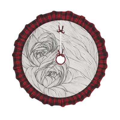 Black White Flowers Print Christmas Tree Skirt Red Black Plaid Border Xmas Tree Skirt Holiday New Year Party Christmas Party Decor. 30 in 36 in 48 in