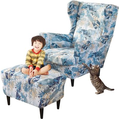 2 piece Wingback Chair Slipcover with Matching Ottoman Cover,Stretch Wing Chair Covers Spandex Wingback Armchair Covers Non-Slip Furniture Protector for Living Room Wingback Chair ( Color : #60 , Size