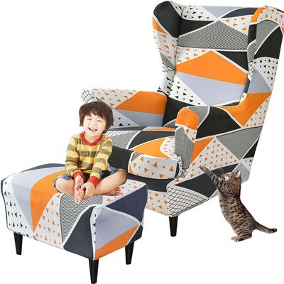 2 piece Wingback Chair Slipcover with Matching Ottoman Cover,Stretch Wing Chair Covers Spandex Wingback Armchair Covers Non-Slip Furniture Protector for Living Room Wingback Chair ( Color : #9 , Size