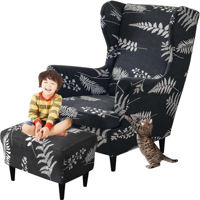 2 piece Wingback Chair Slipcover with Matching Ottoman Cover,Stretch Wing Chair Covers Spandex Wingback Armchair Covers Non-Slip Furniture Protector for Living Room Wingback Chair ( Color : #22 , Size