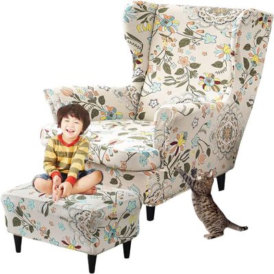 2 piece Wingback Chair Slipcover with Matching Ottoman Cover,Stretch Wing Chair Covers Spandex Wingback Armchair Covers Non-Slip Furniture Protector for Living Room Wingback Chair ( Color : #33 , Size
