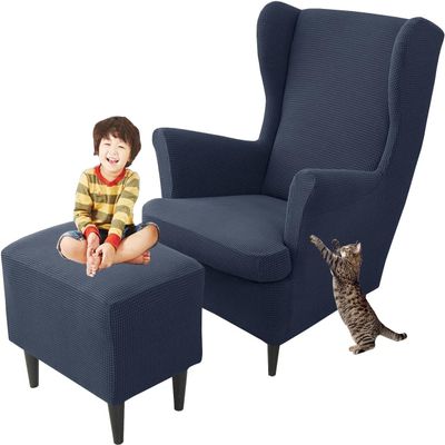 2 piece Wingback Chair Slipcover with Matching Ottoman Cover,Stretch Wing Chair Covers Spandex Wingback Armchair Covers Non-Slip Furniture Protector for Living Room Wingback Chair ( Color : #66 , Size