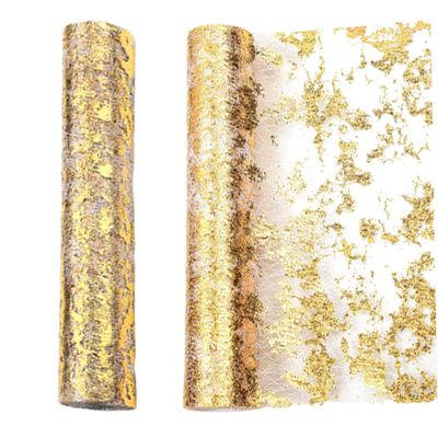 KUYYFDS Gold Table Runner 2Pcs Christmas Table Runner 28 * 275cm Tailorable Decorative Gold Foil Table Runner Transparent Mesh Gold Runner for Table Party Wedding Christmas Gold Table Decorations
