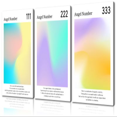 3 Piece Angel Number Wall Art Colorful Gradient Wall Art Inspirational Quotes Wall Art Spiritual Wall Art Minimalist Art Wall Decor Aesthetic Wall Decor for Bedroom Decor (24''Wx36''Hx3PCS)