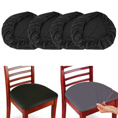 ECYC Ltd Set of 4 Stretch Fitted Chair Seat Cushion Covers, Upholstered Dining Chair Seat Protectors Covers Removable Washable Stretchable Elastic Kitchen Chair Seat Slipcovers, Black