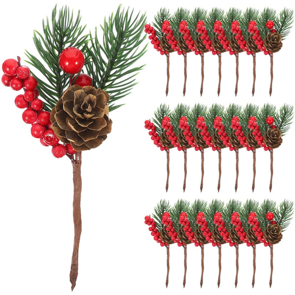 Ciieeo 10pcs Artificial Berry Picks Artificial Red Berry Stems Christmas for Xmas Winter Holiday Home DIY Ornaments