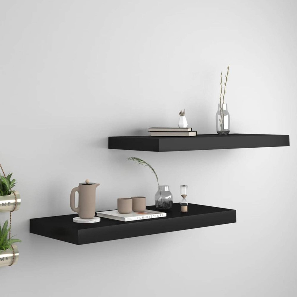 Gecheer Wall Shelf Set of 2, Floating Wall Shelf with Invisible Mount, Black Honeycomb MDF and Metal Frame, 23.6 x 9.3 x 1.5 in, for Home Decor, Living Room, Bedroom, Office