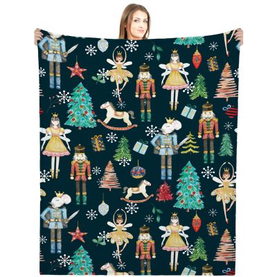Buryeah Christmas Nutcracker Throw Blanket Soldier Prince Fairy Mouse Gift 60 x 50 Inches Ballet Nutcracker Christmas Soft Blanket for Xmas Home Sofa Couch Bed Decor(Blue)