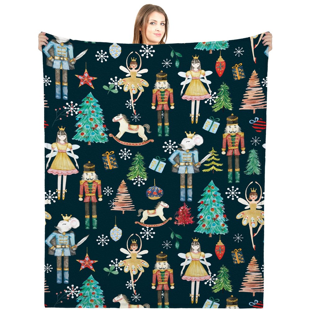 Buryeah Christmas Nutcracker Throw Blanket Soldier Prince Fairy Mouse Gift 60 x 50 Inches Ballet Nutcracker Christmas Soft Blanket for Xmas Home Sofa Couch Bed Decor(Blue)