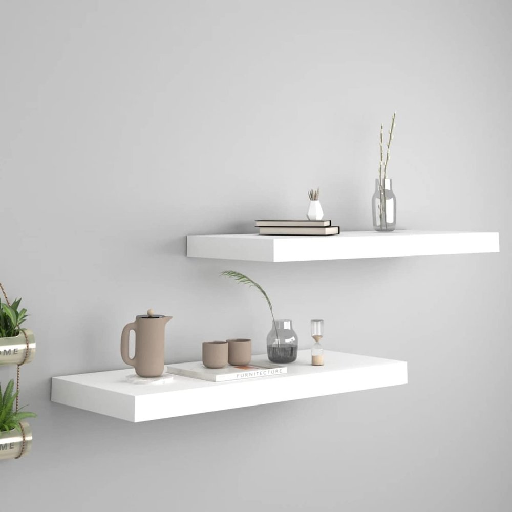 Gecheer Floating Wall Shelf Set of 2, White Honeycomb MDF with Metal Brackets, 23.6 x 9.3 x 1.5 Inches, for Home Office Bedroom Living Room Decor