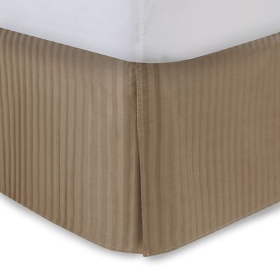 Full XL Bed Skirt Taupe Stripe Bed Skirt 14 Inch Drop Tailored/Pleated Striped Bedskirt, Dust Ruffle with Split Corners and Platform