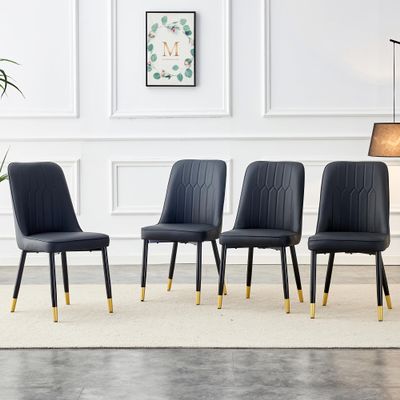 WEKEOT Modern Dining Chair Set of 4, Black Kitchen Chairs Set PU Leather Chair with Metal Legs Upholstered Armless Chair for Dinner Room, Office, Living Room(4, Black Chair)