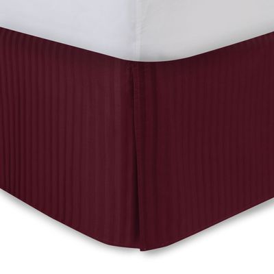 Full XL Bed Skirt Burgundy Stipre Bed Skirt 14 Inch Drop Tailored/Pleated Striped Bedskirt, Dust Ruffle with Split Corners and Platform