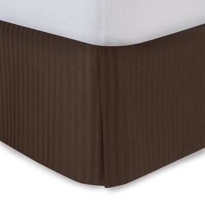 King Bed Skirt Brown Stripe Bed Skirt 14 Inch Drop Tailored/Pleated Striped Bedskirt, Dust Ruffle with Split Corners and Platform