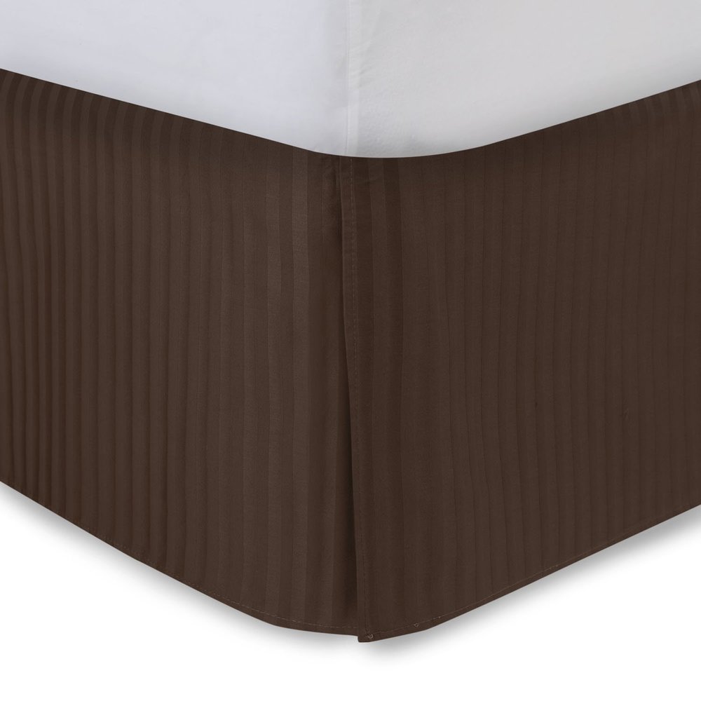 King Bed Skirt Brown Stripe Bed Skirt 14 Inch Drop Tailored/Pleated Striped Bedskirt, Dust Ruffle with Split Corners and Platform