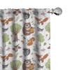 Ambesonne Forest Window Curtains Pack of 2, Doodle Woodland Creatures as Honey Bear Rabbit Fox and Raccoon in Nature Habitat, Lightweight Set with Rod Pocket, 4 Panels of - 28" x 84", Green Brown view 1