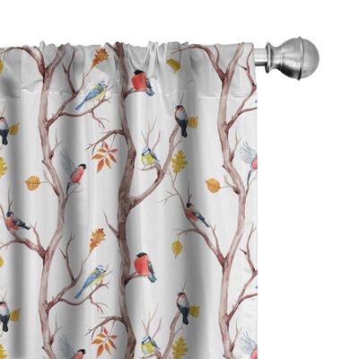 Ambesonne Autumn Window Curtains Pack of 2, Watercolor Birds on a Tree with Yellow Leaves During Fall Season, Lightweight Set with Rod Pocket, 4 Panels of - 28" x 95", Peach White