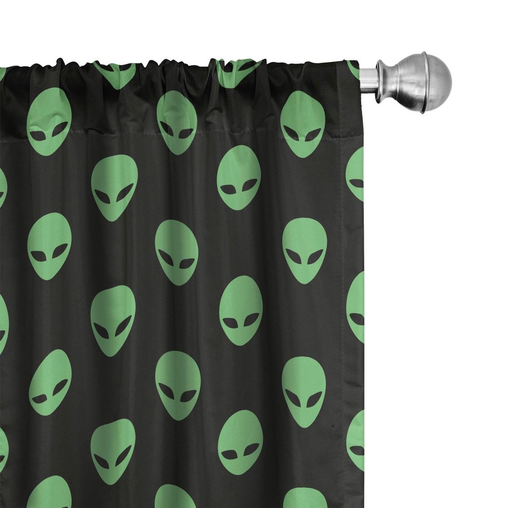 Ambesonne Alien Window Curtains Pack of 2, Supernatural Martiansal Beings from Other Planets Head of an Alien, Lightweight Set with Rod Pocket, 4 Panels of - 28" x 95", Fern Green