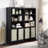 Manhattan Comfort Sheridan Bookshelf with Adjustable Shelves, Bookcase with Concealed Storage and Rattan Soft Close Doors 3 Tier Display Cabinet for Living Room Home Office or Bedroom, Set of 2, Black view 2