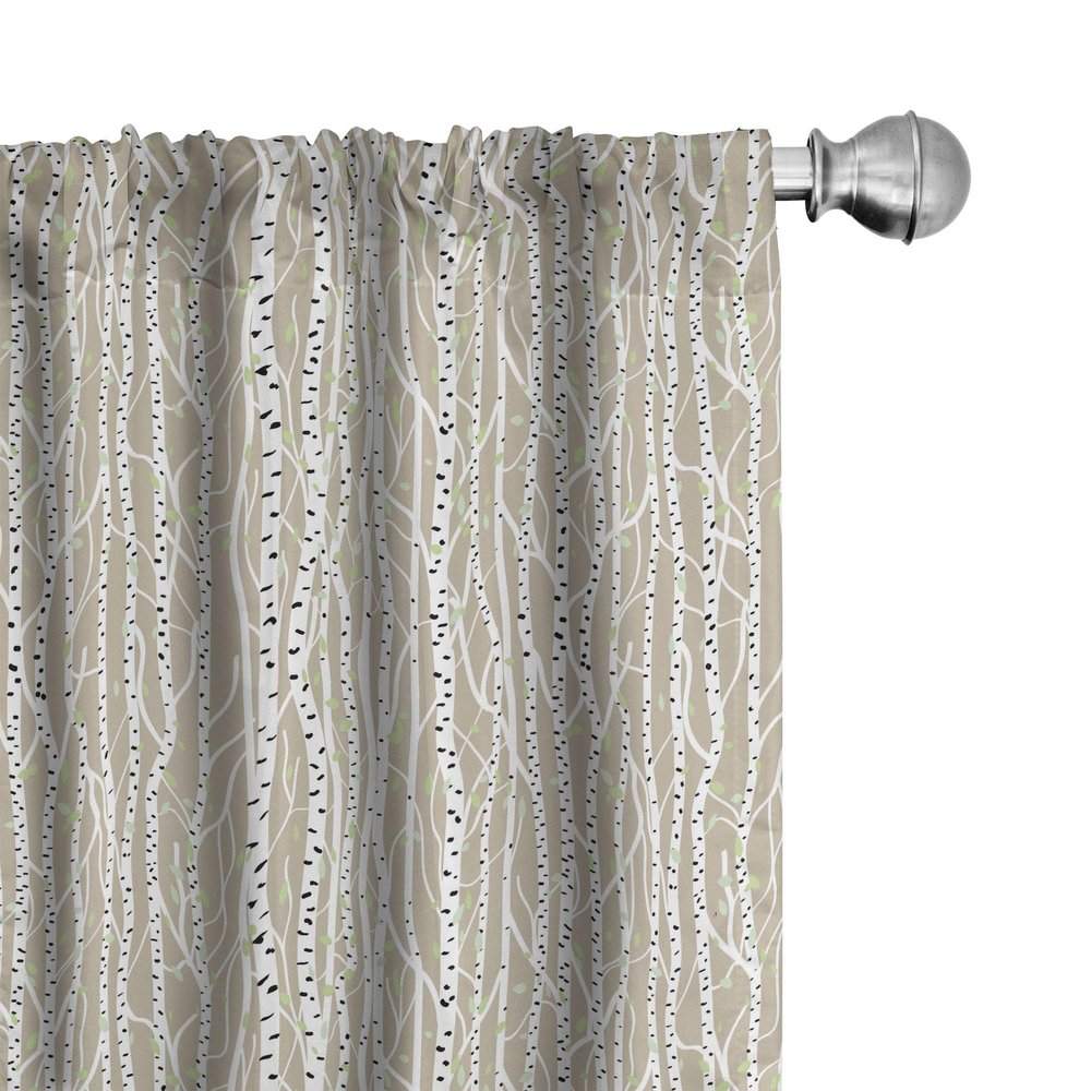 Ambesonne Birch Tree Window Curtains Pack of 2, Forest Fresh Foliage Nature Abstract Trunks Black Spots, Lightweight Set with Rod Pocket, 4 Panels of - 28" x 84", Tan Green
