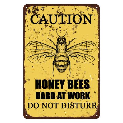 Bee Warning Sign,Honey Bees Hard at Work Funny Bee Wall Decor Tin Signs Vintage Wall Poster Metal Plaque for Home Garden Yard Farmhouse Wall Decor 8" X 12"