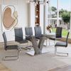 Gopop Glass Dining Room Table Set for 6, Grey Dining Table with 6 PU Leather Dining Chairs, 71'' Kitchen Table with Natural Marble Textured Pillars view 2