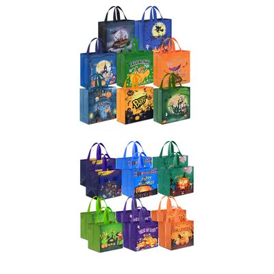 AhfuLife 14 Patterns Halloween Trick or Treat Bags, Halloween Candy Tote Bags with Handles for Kids, Reusable Gift Bags Party Supplies (16 pcs 7.87.83.1'', 12 Pcs 7.87.85.9'')