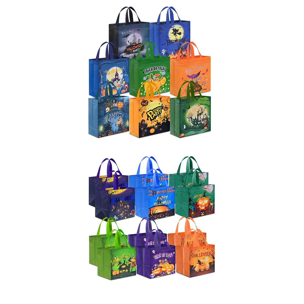 AhfuLife 14 Patterns Halloween Trick or Treat Bags, Halloween Candy Tote Bags with Handles for Kids, Reusable Gift Bags Party Supplies (16 pcs 7.87.83.1'', 12 Pcs 7.87.85.9'')