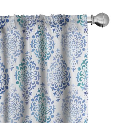 Ambesonne Watercolor Window Curtains Pack of 2, Old Fashioned Floral Motifs Traditional Moroccan Elements Classical, Lightweight Set with Rod Pocket, 4 Panels of - 28" x 84", Blue Green