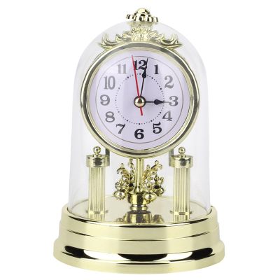 Honio Clock Retro Glass Desk Clock Antique Room for Mute Retro Cover Stand Retro Decorated Table Clock Clocks (Gold)