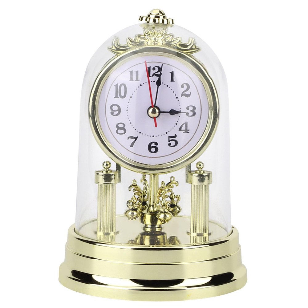 Honio Clock Retro Glass Desk Clock Antique Room for Mute Retro Cover Stand Retro Decorated Table Clock Clocks (Gold)