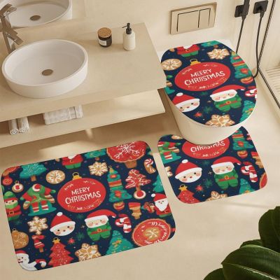 ZGDPBYF Christmas Bathroom Rugs Sets 3 PieceBathroom Carousel,Ornamental Joy and Snowfall Non Slip Bath Mats for Bathroom Floor, Soft Washable Bathroom Mats and Rugs Sets for Toilet Shower Sink
