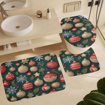 ZGDPBYF Christmas Bathroom Rugs Sets 3 Piece Red Gingerbread Delight,Candy Patterns and Snowfall LongNon Slip Bath Mats for Bathroom Floor, Soft Washable Bathroom Mats and Rugs Sets for Toilet Shower