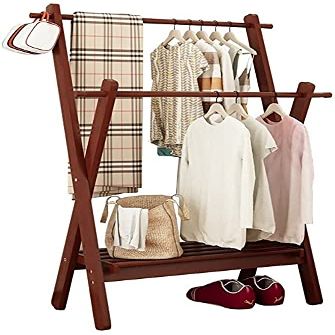 LUCEAE Clothes Rack Hat Rack Bedroom Vertical Coat Rack Simple Floor-Standing Clothing Storage Rack Bamboo Wood Multifunctional Hangers Rack Shoe Rack Sturdy Durable Easy to Move/a