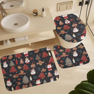 ZGDPBYF 3 Piece Bathroom Rugs Set, Christmas Non-Slip Soft Bath Mat Set, Charm,Greetings and Ornaments Galore Bathroom Mat, Living Room Bedroom Mat, Machine Washable, Dries Quickly,