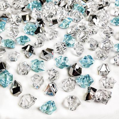 HappyFiller 14 OZ Clear,Sea Blue,Silver Mix Color Fake Ice Rocks Cubes Acrylic Gems Stones for Winter Decorations,Wedding Centerpieces Table Scatters,Crafts,Home Accents