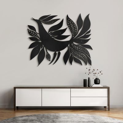 Black Metal Beautiful Bird Wall Decor Metal Wall Sculptures Hanging for Dining Room Bedroom Bathroom Hallway - 24" Black