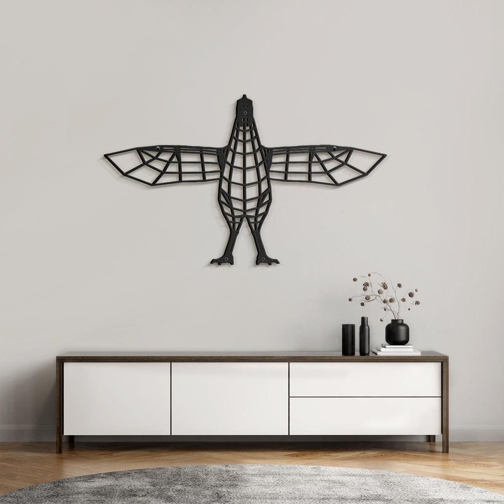Black Metal Flying Bird Wall Decor Metal Wall Sculptures Hanging for Dining Room Bedroom Bathroom Hallway - 24" Black
