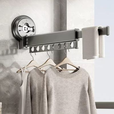 Foldable Portable Space Saving Clothes Drying Rack,Extendable Clothing Dryer Rack, Clothes Drying Rack Wall Mounted With Suction Cup,Laundry Drying Rack With Towel Bar,Space Aluminium Drying Rack Wall