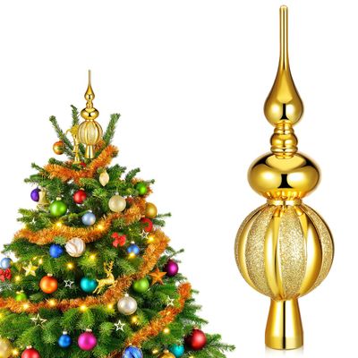 Baluue Christmas Tree Topper Golden Plastic Christmas Tree Decoration 9 Inch Xmas Treetop Ornament Lightweight Home Party Holiday Decor
