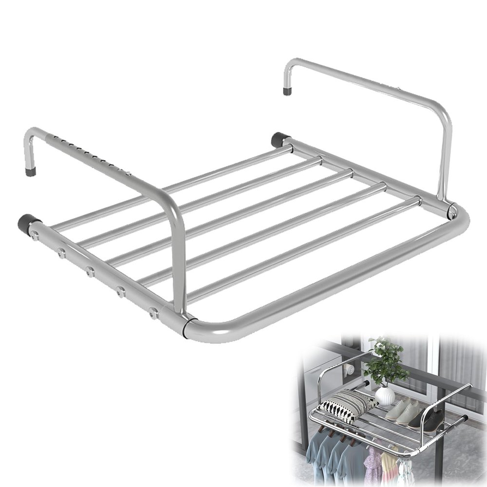 Stainless Steel Radiator Folding Airer, Wall Clothes Dryer Wall Drying Rack For Hanging, Multifunction Balcony Radiator Drying Rack, Folding Towel Rack, Hanging Drying Rack Airer, Silver ( Color : Sil