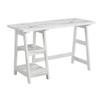 Pemberly Row Trestle Desk with Shelves in White Faux Marble Wood Finish view 1
