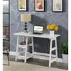 Pemberly Row Trestle Desk with Shelves in White Faux Marble Wood Finish view 2