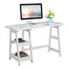 Pemberly Row Trestle Desk with Shelves in White Faux Marble Wood Finish view 4
