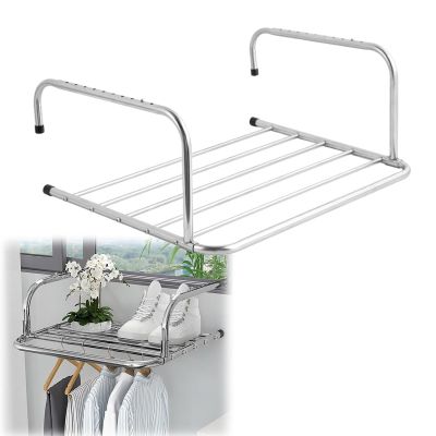 Foldable Laundry Airer, Multifunction Balcony Radiator Drying Rack , Radiator Clothes Airer Clothes Drying Rack, Wall Mounted Clothes Rack,Silver Stainless Steel Hanging Dryer ( Color : Silver , Size
