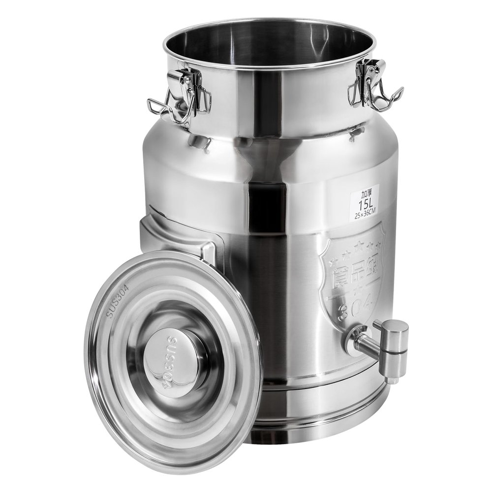 15L/3.96Gal Beverage Drink Dispenser, 304 Stainless Steel Milk Can w/Spigot, Milk Transport Barrel, Milk Pail Bucket for Milk Wine Oil Hot Tea Coffee Water Juice Soup