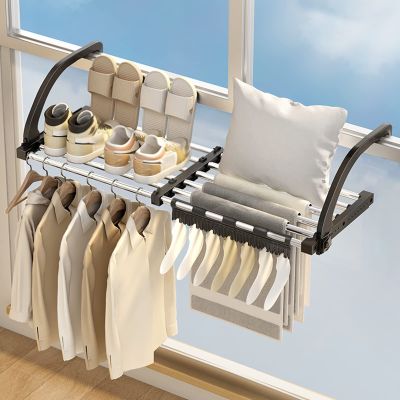Folding Retractable Collapsible Drying Rack Clothing, Balcony Drying Rack, Clothes Dryer Radiator Balcony Black Radiator Dryer, Used For Hanging Bedroom Window Sills, Balcony Guardrails ( Color : Blac