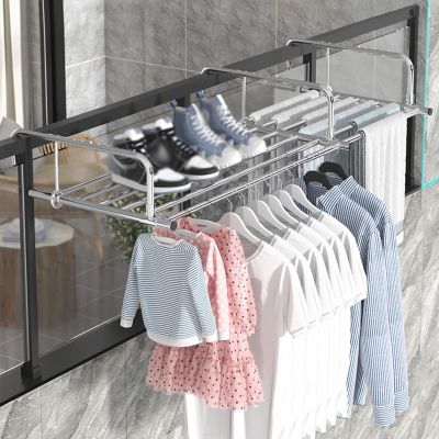 Balcony Drying Rack, Extendable Clothing Dryer Rack,Stainless Steel Multifunctional Folding Balcony Shoe Rack Radiator Clothes Drying Rack,shoe Rack,Wall Mounted Clothes Rack,Silver ( Color : Without