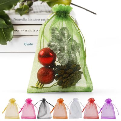 ANZNKU 100PCS Premium Green Organza Bags 5x7 inches, Mesh Gift Bag Drawstring, Small Gift Bags for Birthday Party Wedding Favors, Valentine & St. Patrick's Day